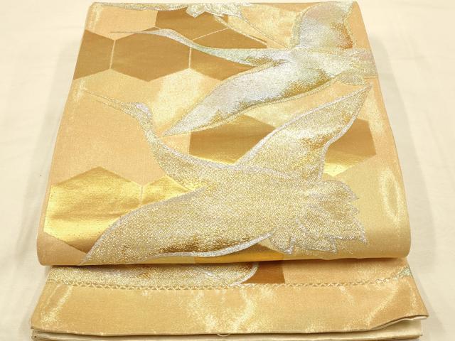 平和屋本店●六通柄袋帯 飛鶴文 亀甲繋ぎ 金銀糸 正絹 逸品 AAAT3558ay