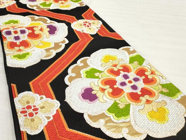 平和屋着物◎六通柄袋帯 唐織 正倉院花文 黒地 金銀糸 正絹 逸品 AAAT3663sg