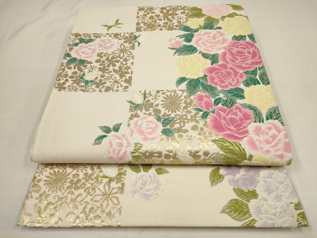 平和屋着物●振袖用　六通柄袋帯　唐織　バラ　金糸　逸品　AAAT3723wj