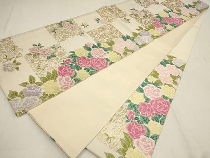 平和屋着物●振袖用　六通柄袋帯　唐織　バラ　金糸　逸品　AAAT3723wj