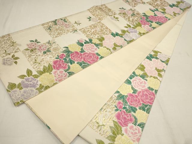 平和屋着物●振袖用　六通柄袋帯　唐織　バラ　金糸　逸品　AAAT3723wj