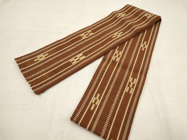 平和屋着物●沖縄県伝統工芸品　八重山ミンサー　手織り　男性　角帯　正絹　逸品　AAAT3725wj