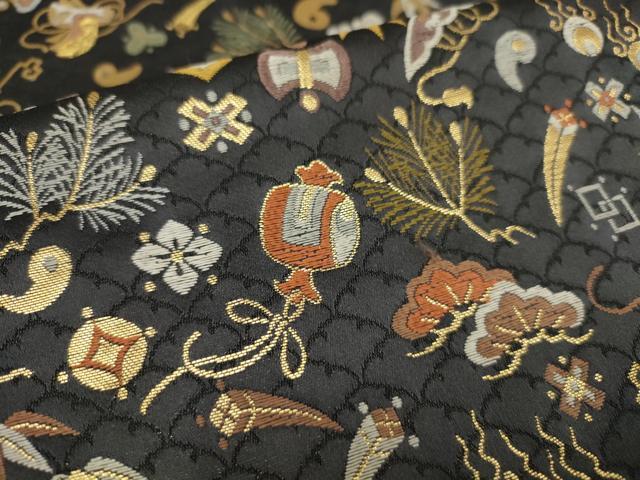 平和屋着物●極上 田中工芸織物 祥園謹製 六通柄袋帯 宝尽くし文様 金糸 正絹 逸品 AAAT3776wj