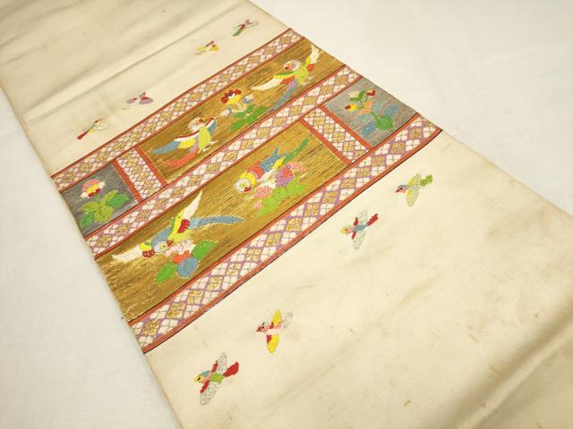 平和屋着物●龍村平蔵製　六通柄　本袋帯　木画インコ　金銀糸　正絹　逸品　AAAT3783wj