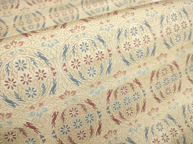 平和屋着物●九寸開き名古屋帯 花唐草丸文 金糸 正絹 逸品 AAAT3792wj