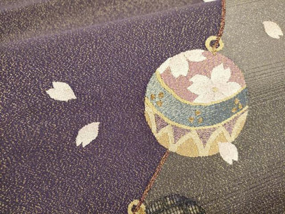 平和屋着物●爪掻き本綴れ　両面　太鼓柄袋帯　桜鞠文　透かし織　金銀糸　やまと誂製　正絹　逸品　AAAT3806wj