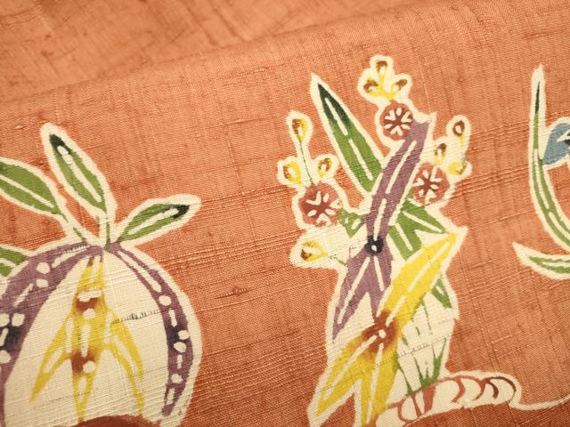 平和屋着物●人間国宝 芹沢圭介一番弟子 下平清人 九寸名古屋帯 型染 紬地 草花文 正絹 逸品 AAAT3809wj
