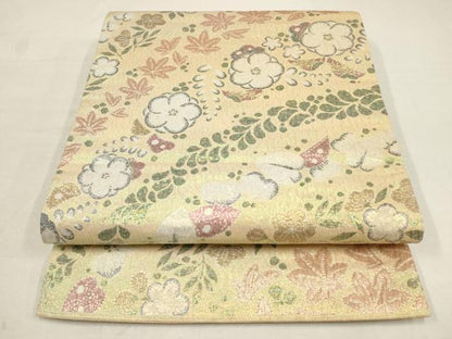 平和屋着物●「美しいキモノ」お馴染みのメーカー となみ織物 きりこ織 六通柄袋帯 辻が花 金糸 正絹 逸品 AAAT3814wj