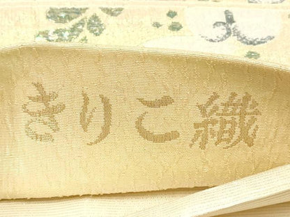 平和屋着物●「美しいキモノ」お馴染みのメーカー となみ織物 きりこ織 六通柄袋帯 辻が花 金糸 正絹 逸品 AAAT3814wj