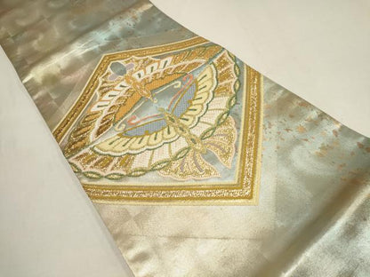 平和屋着物■六通柄袋帯 向かい鳥菱文 金彩 引箔 正絹 逸品 AAAT3877wj