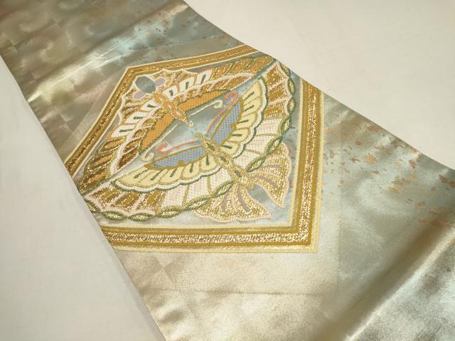平和屋着物■六通柄袋帯 向かい鳥菱文 金彩 引箔 正絹 逸品 AAAT3877wj