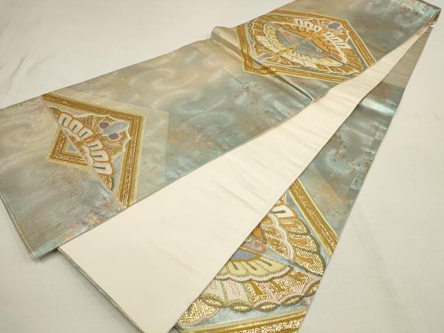 平和屋着物■六通柄袋帯 向かい鳥菱文 金彩 引箔 正絹 逸品 AAAT3877wj