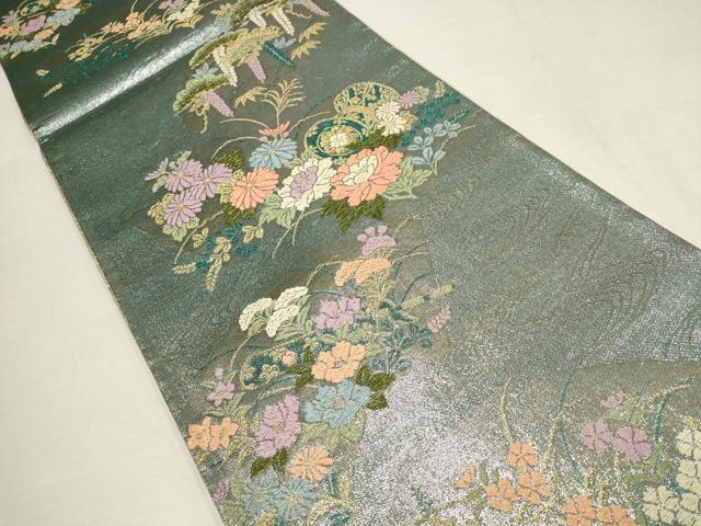 平和屋着物□六通柄袋帯 琳派絵図 扇面鼓文 金銀糸 引箔