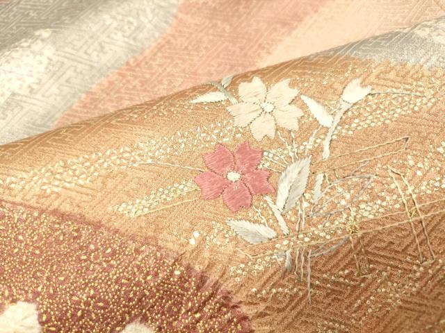 平和屋着物□訪問着 刺繍 流水草花文 暈し染め 金銀彩 正絹