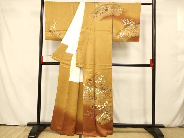 平和屋着物□訪問着 草花文 暈し染め 金糸 金彩 正絹 逸品