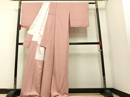 平和屋着物●上質な色無地 珊瑚色 正絹 逸品 AAAT5035ph