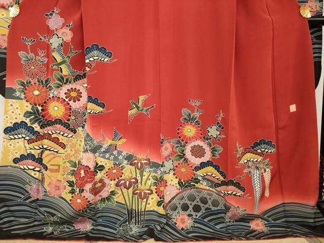 平和屋着物●極上　手ざし京紅型染・宮崎紅型　宮崎良次　振袖・長襦袢(無双)セット　花鳥文　暈し染め　ロング丈　正絹　逸品　AAAT5081ck