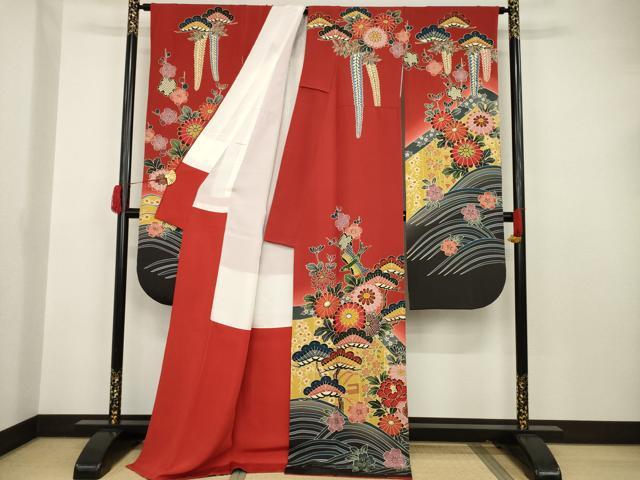 平和屋着物●極上　手ざし京紅型染・宮崎紅型　宮崎良次　振袖・長襦袢(無双)セット　花鳥文　暈し染め　ロング丈　正絹　逸品　AAAT5081ck