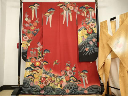 平和屋着物●極上　手ざし京紅型染・宮崎紅型　宮崎良次　振袖・長襦袢(無双)セット　花鳥文　暈し染め　ロング丈　正絹　逸品　AAAT5081ck