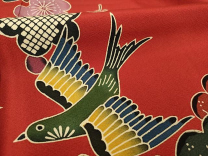 平和屋着物●極上　手ざし京紅型染・宮崎紅型　宮崎良次　振袖・長襦袢(無双)セット　花鳥文　暈し染め　ロング丈　正絹　逸品　AAAT5081ck