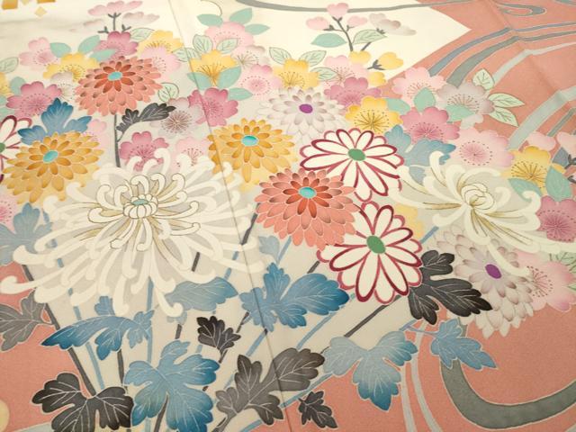 平和屋着物●本加賀友禅作家　中井節子　振袖　流水扇面花文　正絹　逸品　AAAT5097ck