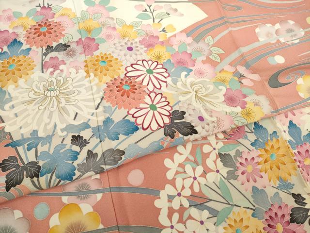 平和屋着物●本加賀友禅作家　中井節子　振袖　流水扇面花文　正絹　逸品　AAAT5097ck