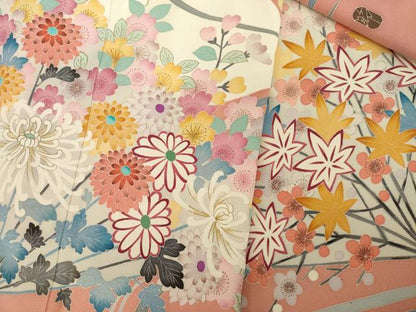 平和屋着物●本加賀友禅作家　中井節子　振袖　流水扇面花文　正絹　逸品　AAAT5097ck