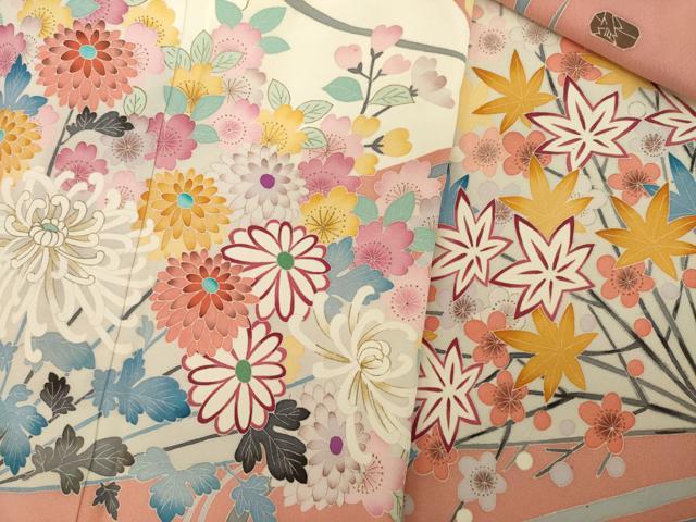 平和屋着物●本加賀友禅作家　中井節子　振袖　流水扇面花文　正絹　逸品　AAAT5097ck