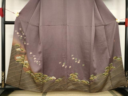 平和屋着物●ファッションデザイナー 花井幸子 訪問着 駒刺繍 立波松文 千鳥 暈し染 金彩 やまと誂製 正絹 逸品 AAAT5155ck