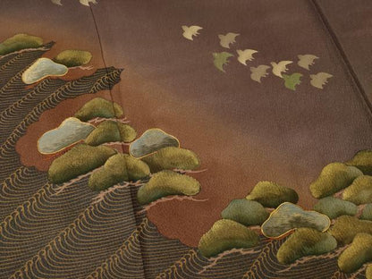 平和屋着物●ファッションデザイナー 花井幸子 訪問着 駒刺繍 立波松文 千鳥 暈し染 金彩 やまと誂製 正絹 逸品 AAAT5155ck
