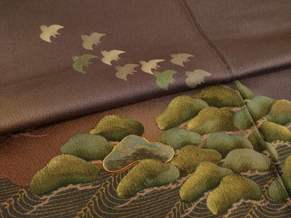 平和屋着物●ファッションデザイナー 花井幸子 訪問着 駒刺繍 立波松文 千鳥 暈し染 金彩 やまと誂製 正絹 逸品 AAAT5155ck