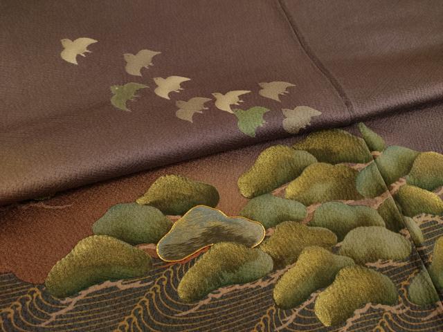 平和屋着物●ファッションデザイナー 花井幸子 訪問着 駒刺繍 立波松文 千鳥 暈し染 金彩 やまと誂製 正絹 逸品 AAAT5155ck