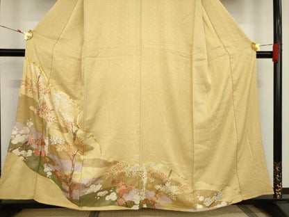 平和屋着物●豪華色留袖 駒刺繍 風景枝花文 金彩 正絹 逸品 AAAT5156ck