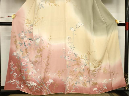 平和屋着物●訪問着 草花文 暈し染 金銀彩 正絹 逸品 AAAT5169ck