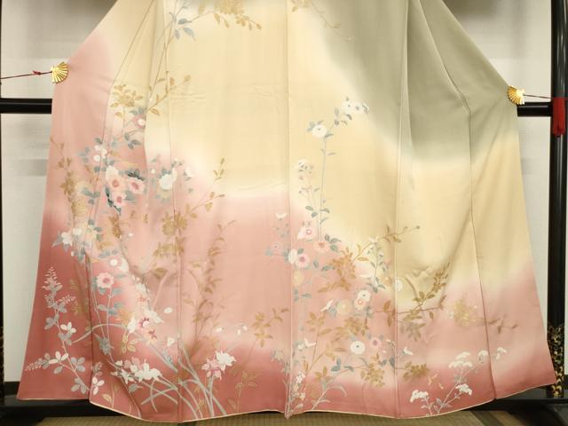 平和屋着物●訪問着 草花文 暈し染 金銀彩 正絹 逸品 AAAT5169ck