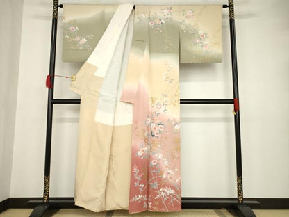 平和屋着物●訪問着 草花文 暈し染 金銀彩 正絹 逸品 AAAT5169ck