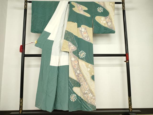 平和屋着物●十日町 名門 滝泰謹製 訪問着 辻が花 絞り 流水花文 金彩 正絹 逸品 AAAT5170ck