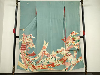 平和屋着物●アンティーク 大正ロマン 振袖 鬘帯吉祥文 金彩 正絹 逸品 AAAT5185ck