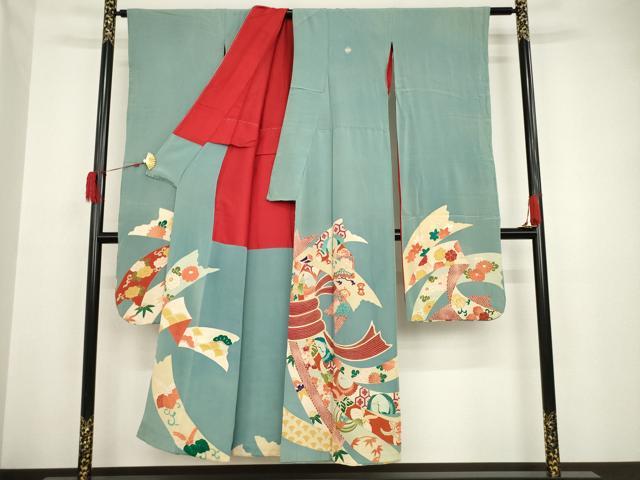 平和屋着物●アンティーク 大正ロマン 振袖 鬘帯吉祥文 金彩 正絹 逸品 AAAT5185ck