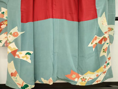 平和屋着物●アンティーク 大正ロマン 振袖 鬘帯吉祥文 金彩 正絹 逸品 AAAT5185ck