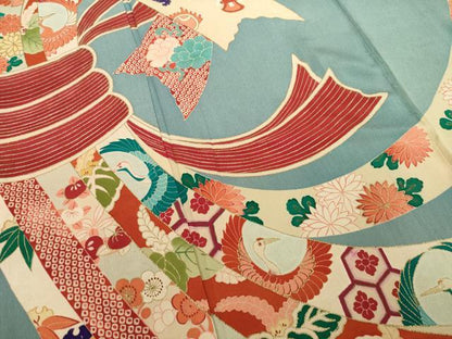 平和屋着物●アンティーク 大正ロマン 振袖 鬘帯吉祥文 金彩 正絹 逸品 AAAT5185ck