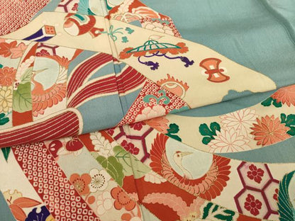 平和屋着物●アンティーク 大正ロマン 振袖 鬘帯吉祥文 金彩 正絹 逸品 AAAT5185ck