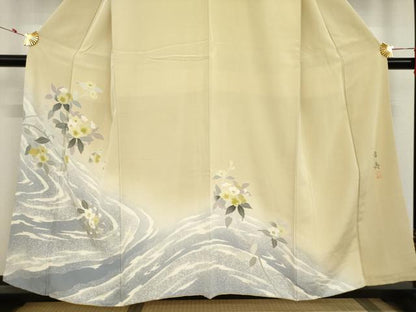 平和屋着物●訪問着 作家物 流水枝花文 正絹 逸品 AAAT5190ck