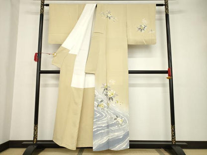 平和屋着物●訪問着 作家物 流水枝花文 正絹 逸品 AAAT5190ck