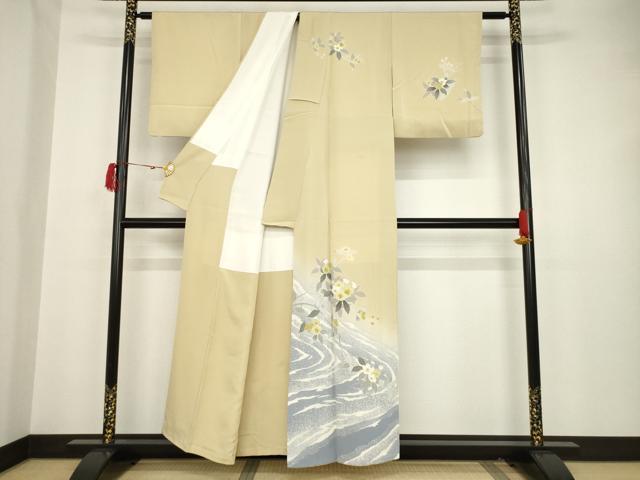 平和屋着物●訪問着 作家物 流水枝花文 正絹 逸品 AAAT5190ck