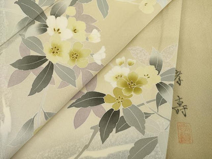 平和屋着物●訪問着 作家物 流水枝花文 正絹 逸品 AAAT5190ck