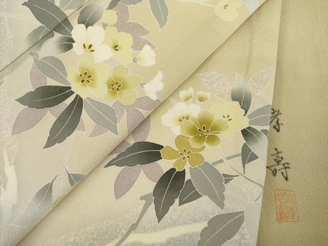 平和屋着物●訪問着 作家物 流水枝花文 正絹 逸品 AAAT5190ck