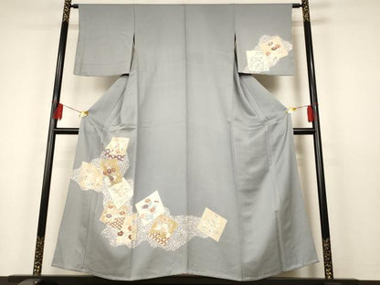 平和屋着物▽訪問着 単衣 色紙重ね草花文 正絹 逸品 未使用 AAAT5618iu