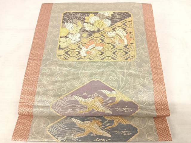 平和屋着物◎六通柄袋帯 唐織 色紙花鳥文 蝶 金糸 正絹 逸品 AAAT6057yx