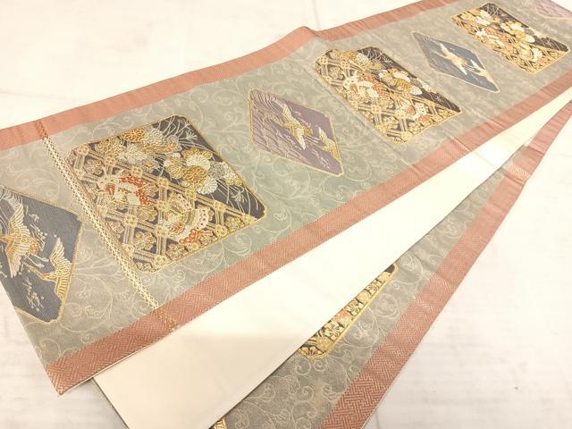 平和屋着物◎六通柄袋帯 唐織 色紙花鳥文 蝶 金糸 正絹 逸品 AAAT6057yx